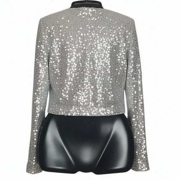 GOOD AMERICAN Silver Sequin Embellished Cardigan Top Size Small NWT $179 - Picture 6 of 9